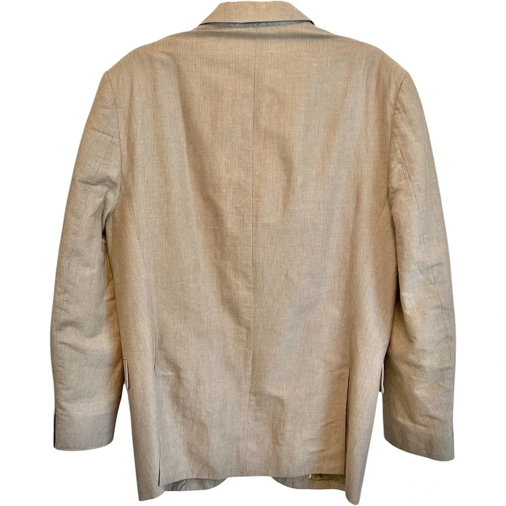 Calvin Klein Blazer Linen Blend Medium 44R Tan Stripe‎ Summer Sport Coat Jacket